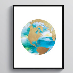 Nordamerika Kunst Ostkugel Kunst Geographie Kunst Wissenschaft Poster Gold Karte Kunst Aquarell Karte Büro Wand Dekor ReisePoster Geschenk