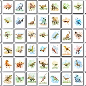 54 Dinosaur Types Watercolor Drawings Jurassic Dinosaurs Art  T-Rex Stegosaurus Triceratops Print Kids Room Decor Boys Birthday Gift