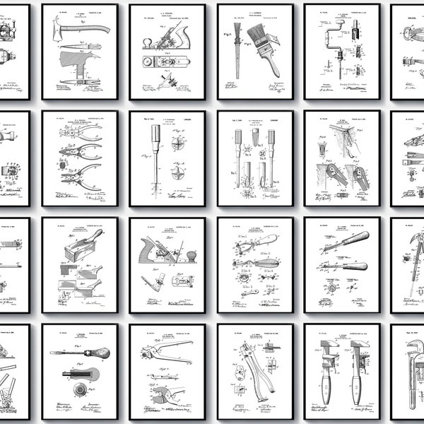 24 Workshop Patent Art Crafting Blueprint Technical Tools Patent Hammer Patent Screw Driver Patent Workplace Decor Handyman Gift