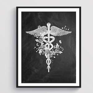 Caduceus Art Medical Gift Doctor Graduation Gift Medical Symbol Art Registered Nurse Gift Medical Student Gift Medical Office Decor