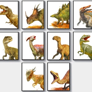 10 Dinosaurs Art Posters, watercolor animals, Reptile illustration, Boys room decor, Dinosaurs lover gift, Dinosaur drawing, printable art