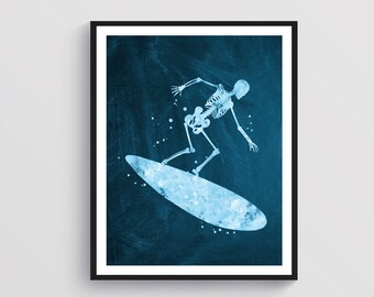 Surfer Art Nautical Art Sports Art Surfing Artwork Human Skeleton Art Surfer Gift Surf Bar Wall Decor Beach House Decor Garage Decor