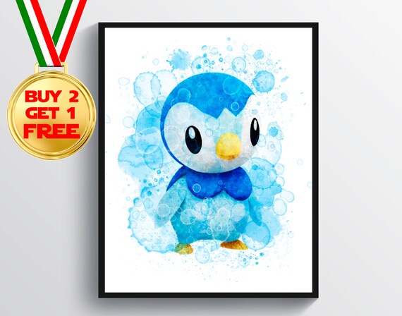 Pokemon Art Piplup Print Pokemon Watercolor Pokemon Wall Decor Etsy