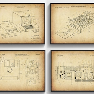 4 Vintage Computer Art Programmer Gift Floppy Disk Patent Art Digital Display Blueprint IT Office Decor Technician Gift IT Specialist Gift