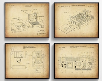 4 Vintage Computer Art Programmer Gift Floppy Disk Patent Art Digital Display Blueprint IT Office Decor Technician Gift IT Specialist Gift