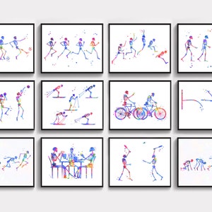12 Skeletal Figures in Motion Art Running Phases Art Physiotherapy Art Sports Therapy Art Chiropractic Clinic Decor Kinesiologist Gift