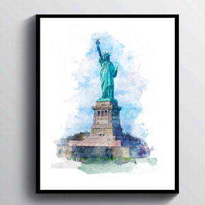 Statue of Liberty Watercolor Art USA Symbol Poster New York Art Greatest Monuments Decor Travel Art Patriotism Poster Home Decor