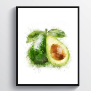 Avocado Watercolor Art, Tropical Fruit Art, Botanical Poster, Modern Wall Decor, Kitchen Decor, Food Art, Exotic Plant, Biology Poster