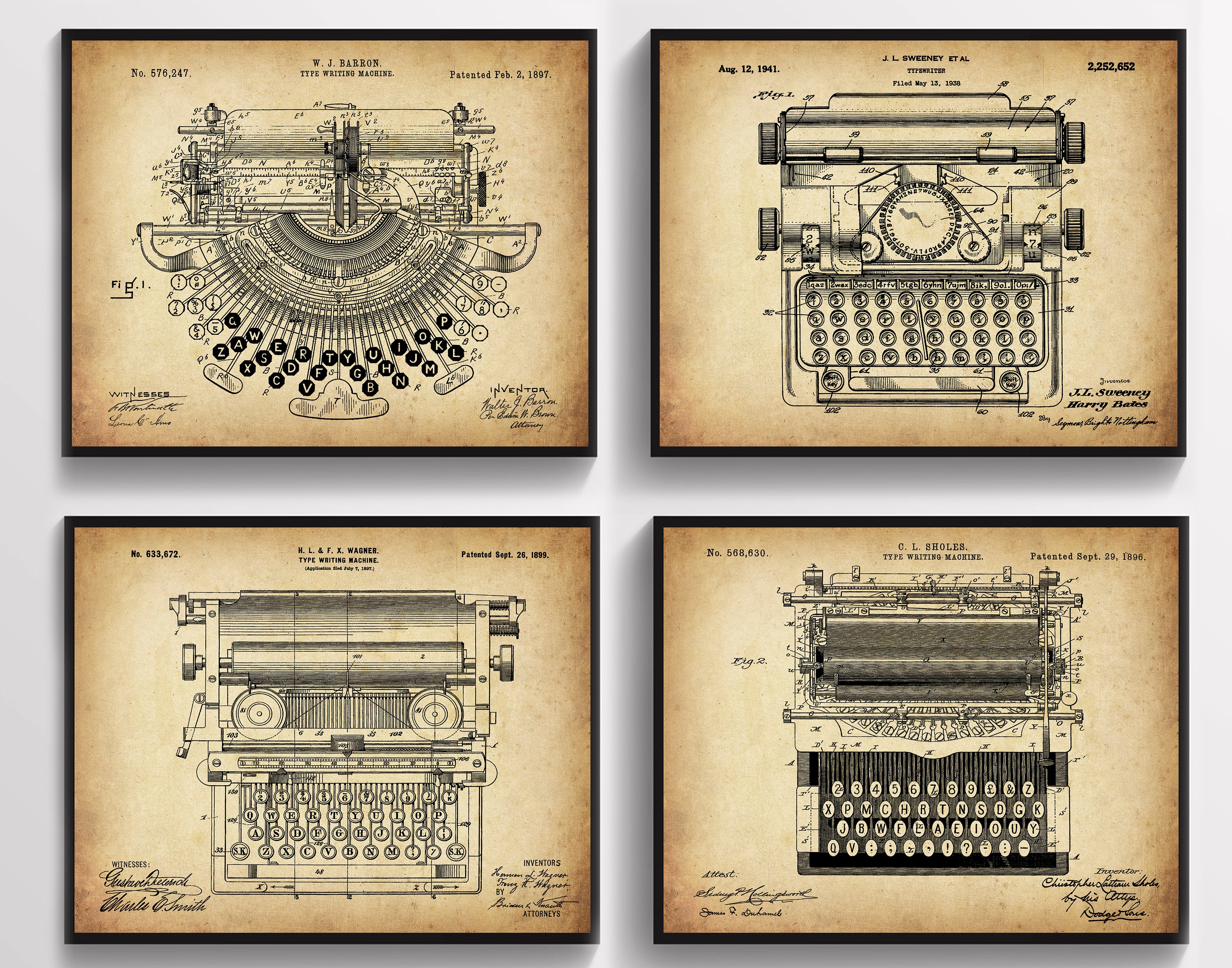 Type Writing Machine patent from 1896 - Vintage Digital Art by Aged Pixel -  Fine Art America