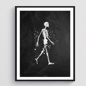 Scheletro ambulante, fumetto, arte della marcia, arte anatomica, fisiologia, opera d&#39;arte chiropratica, decorazione clinica ortopedica, regalo kinesiologo