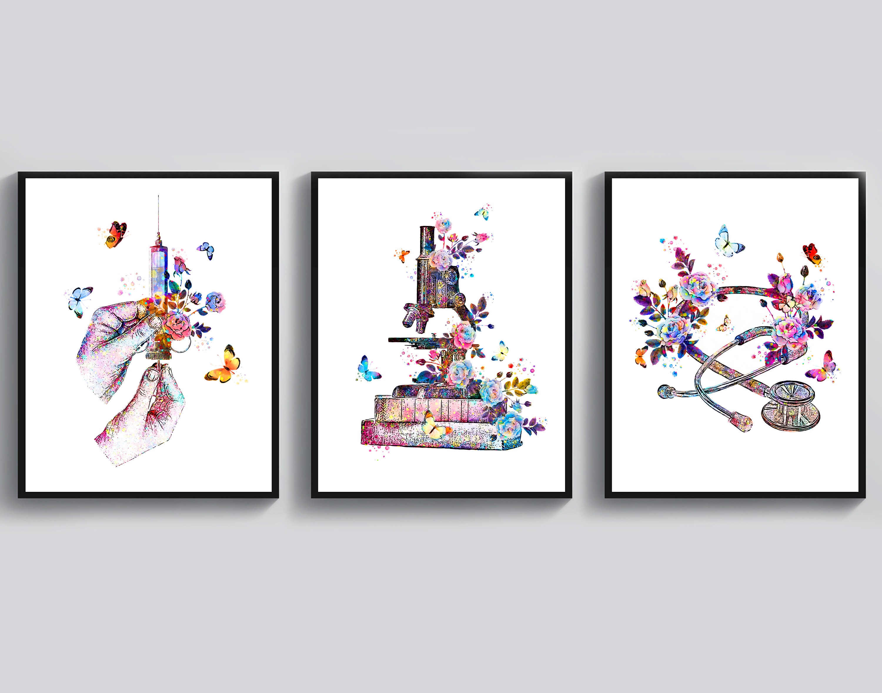 3 Nurse Gift Medical Tools Art Floral Syringe Microscope