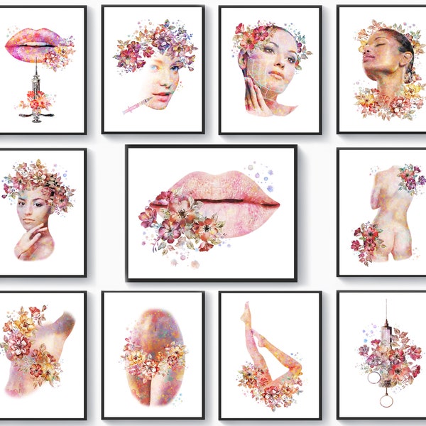 11 Beauty Treatments Art Cosmetology Art Cosmetic Procedures Epilation Facelifting Botox Injections Skincare Art Beauty Salon Wall Decor