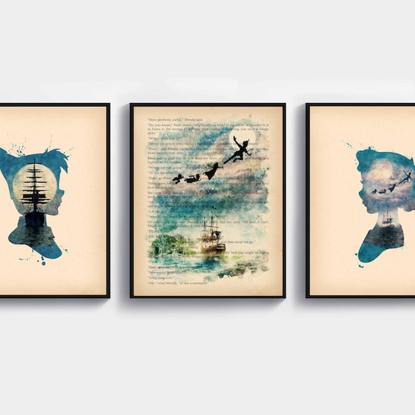 Peter Pan und Wendy Print, Neverland Print, Abenteuer Poster, Kinderzimmer Dekor