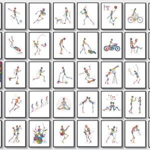 40 Human Skeletons Art Dancing Skeleton Moving Skeleton Running Skeleton Wall Decor Anatomy Art Medical Artwork Chiropractor Office Gift