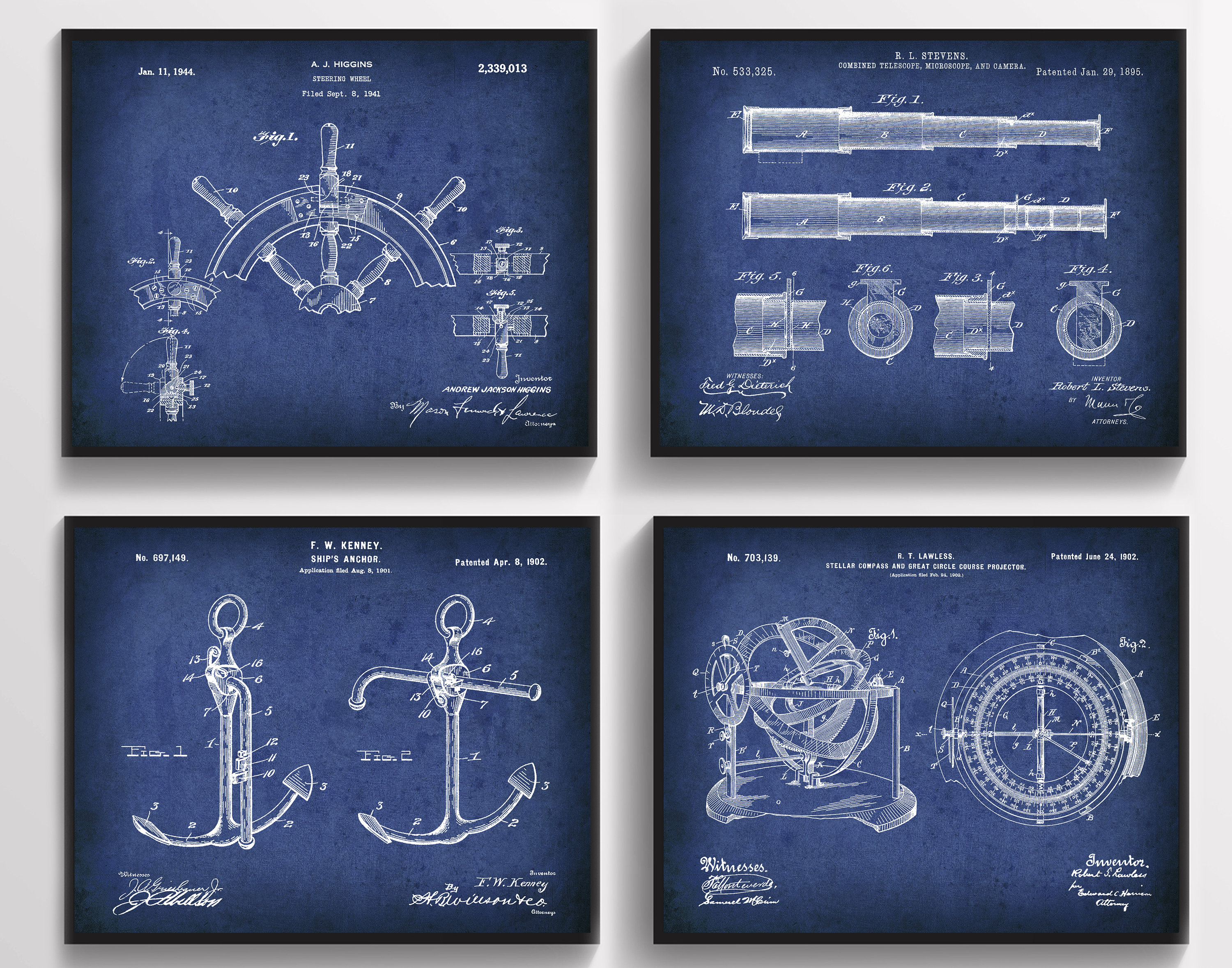 4 Sailor Gift Nautical Artwork Sailing Patent Art Vintage Blueprint ...