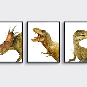 3 Dinosaur Poster Velociraptor Art T-Rex Art Styrakosaurus Wall Decor Watercolor Dinosaur Art Kids Room Decor Dinosaur Lover Gift