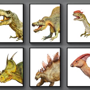 Jurassic Park Dinosaur Print T-Rex Watercolor Art Dinosaur Wall Decor Spinosaurus Triceratops Stegosaurus Parasaurolophus Nursery Printable