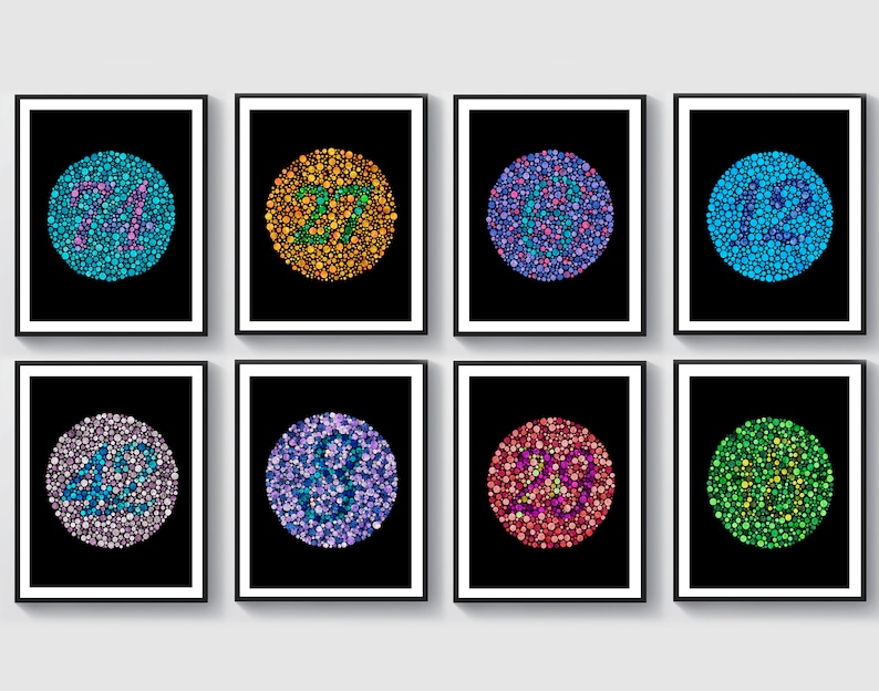 8 Color Blindness Cards Ishihara Test Poster Medical Art Science Poster Optometrist Gift