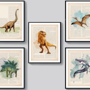 5 Vintage Dinosaur Art Beast Art Tyrannosaurus Rex Art Stegosaurus Art Mosasaurus Art Relic Animal Art Paleontology Art Dinosaurs Lover Gift