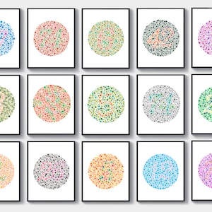 15 Ishihara Tarjetas de prueba daltónicas Oftalmología Arte Óptico Regalo Oftálmica Clínica Decoración Daltonismo Arte Colorido Pruebas de visión