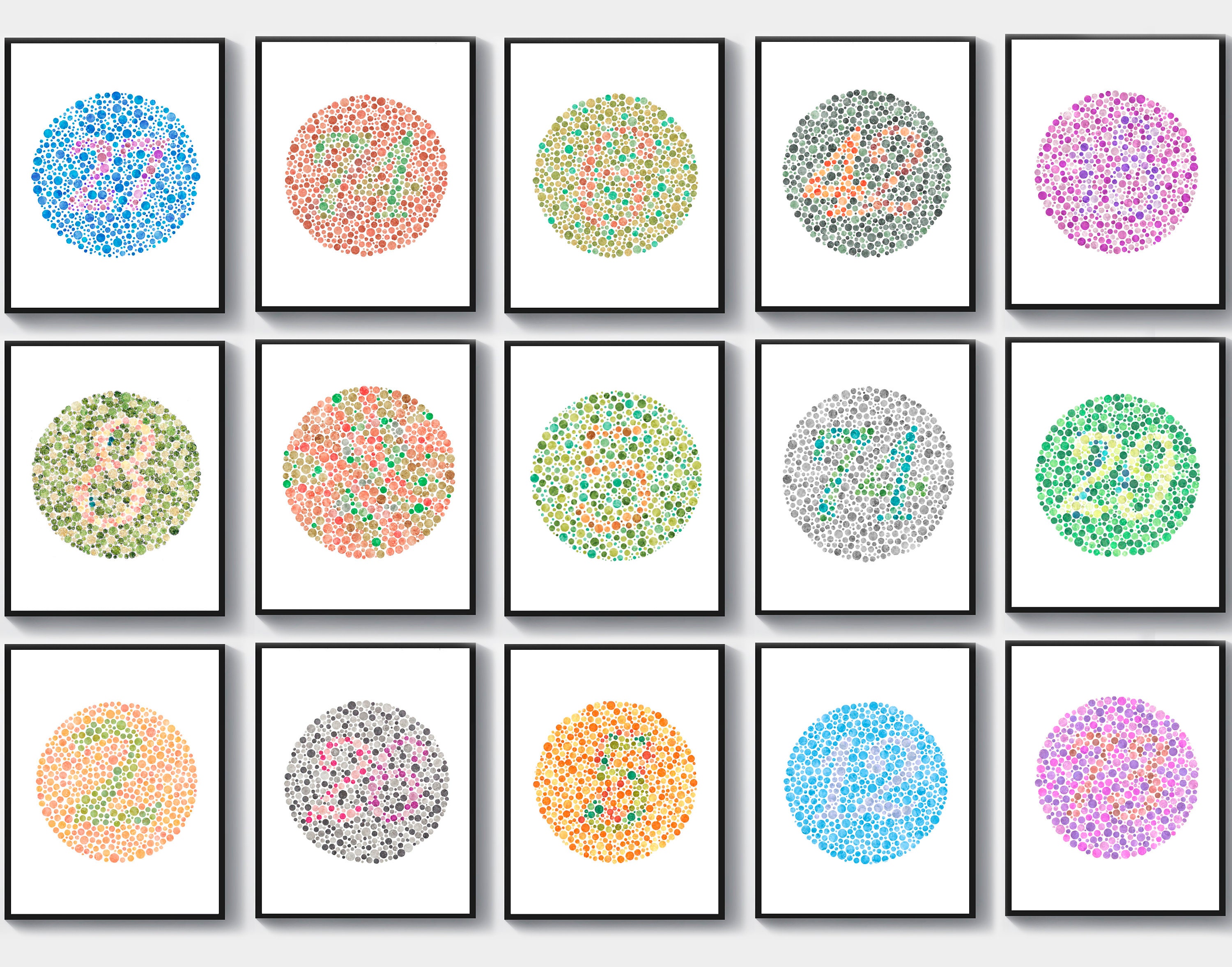 15 Ishihara Color Blind Test Cards Ophthalmology Art Optician Gift  Ophthalmic Clinic Decor Color Blindness Art Colorful Vision Testing 