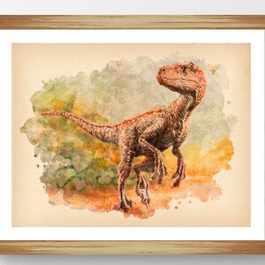 Velociraptor Art Watercolor Dinosaur Art Jurassic Animal Art Dinosaur Wall Art Boys Bedrooom Decor Dinosaur Lover Gift Birthday Decoration