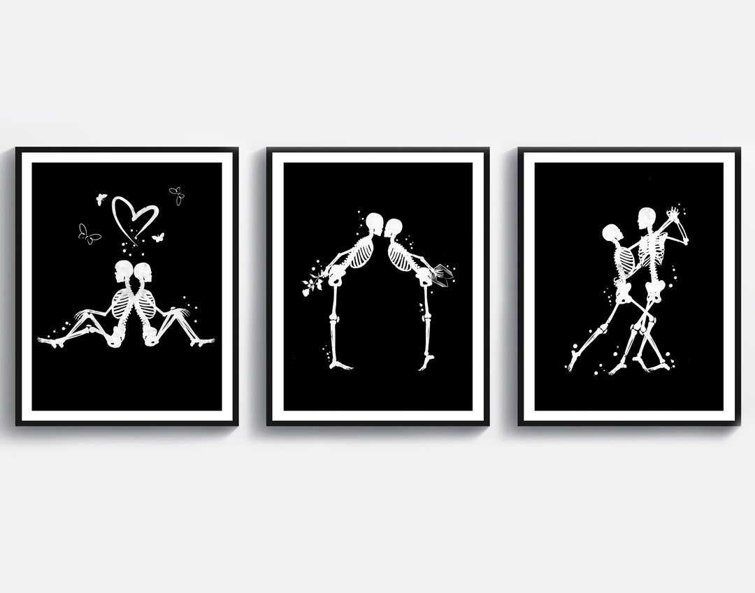 3 Love Art Romantic Poster Kissing Art Dancing Art Cute Skeletons
