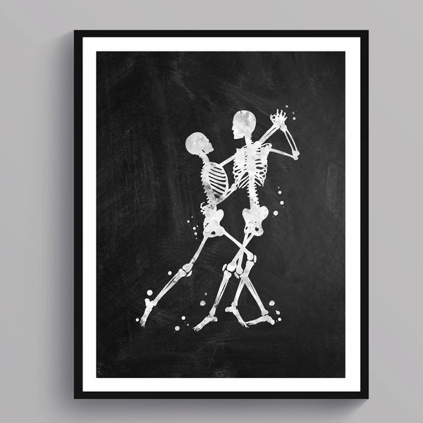Art de la danse Tango argentin Art Squelettes Danseurs Art Romantique Art Tableau Noir Peinture Accueil Mur Décor Danseur Cadeau Danse Affiche Pendaison De crémaillère