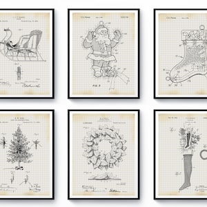 6 Christmas Art Patents, Holiday Invention Patent, Сelebration Device Patent, Christmas Gift, Science Invention, Vintage Blueprint, Home Art