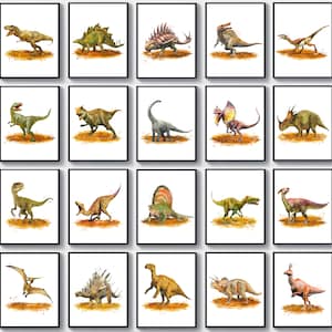 20 Realistic Dinosaurs Posters Jurassic Dinosaur T-Rex Stegosaurus Triceratops Wall Decor Kids Room Decor Boys Birthday Theme Nursery Art