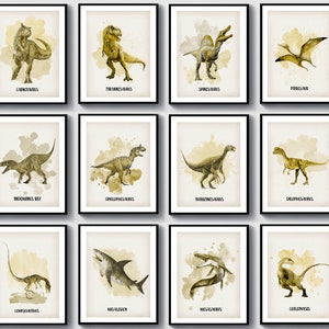 Set 12 Carnivorous Dinosaurs Types Art Giant Reptile Print Ancient Monsters Poster Dinosaurs Names Art Tyrannosaurs Rex Art Boys Room Decor