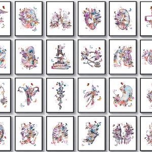 24 aquarel anatomie kunst medisch kunstwerk wetenschap kunst dokterspraktijk cadeau anatomisch hart hersenlongen nier schilderij decor voor kliniek