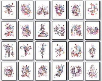 24 Aquarell Anatomie Art Medizinisches Kunstwerk Wissenschaft Arzt Büro Geschenk Anatomisches Herz Gehirn Lunge Malerei Dekor für die Klinik