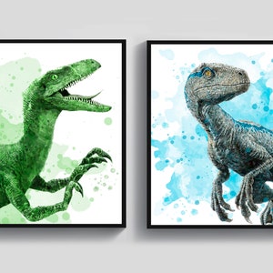 Dinosaur Poster Velociraptor Art Watercolor Drawing Jurassic Dinosaur Printable Largest Reptile Dinosaur Wall Decor Boys Room Gift
