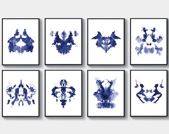 8 Rorschach Test Cards, Psychiatry Poster, Rorschach Blots Test, Rorschach Inkblot, Medical Wall Decor, Psychologist Gift, Doctor Gift Decor