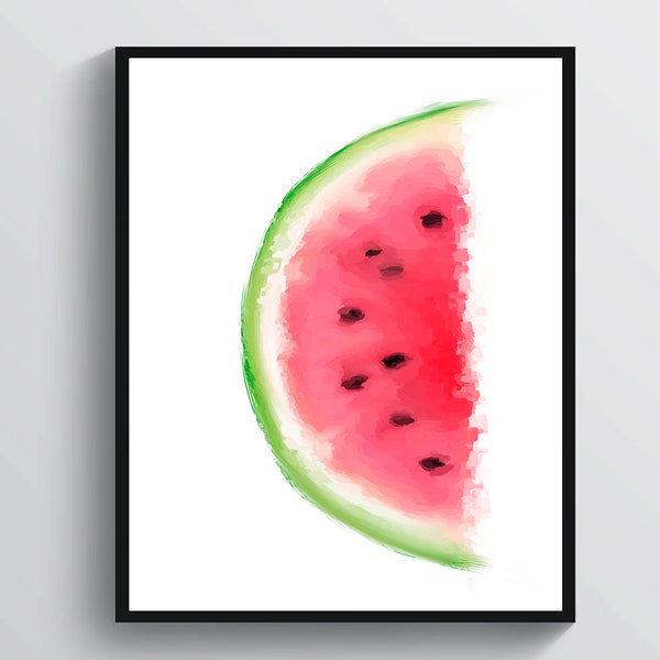 Piece of Watermelon Art, Watercolor Watermelon Art, Kitchen Decor, Food Art, Modern Wall Decor, Fruit Art, Botanical Decor