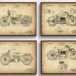 4 Vintage Motorcycle Patent Art Motorbike Blueprint Retro Biker Wall Decor Industrial Art Mechanic Gift Biker Gift Decor Gift For Him