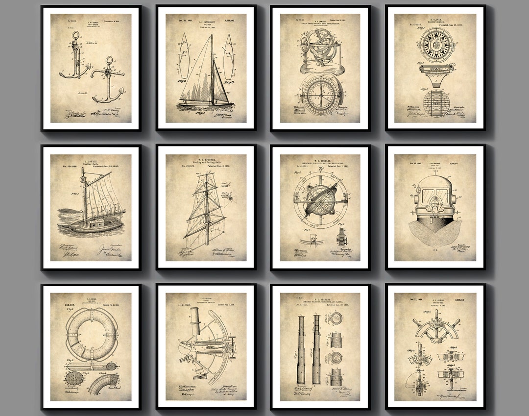12 Vintage Patent Art Sailing Patent Nautical Patent Sailor Gift Buoy ...