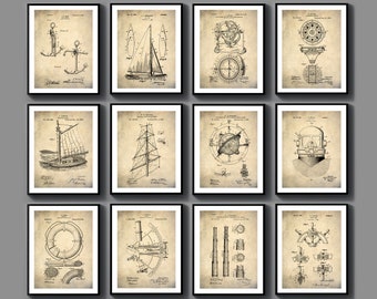12 Vintage Patent Art Sailing Patent Nautical Patent Sailor Gift Buoy Patent Wheel Patent Anchor Patent Compass Patent Wall Decor