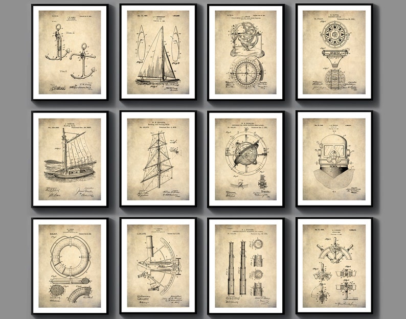 12 Vintage Patent Art Sailing Patent Nautical Patent Sailor Gift Buoy ...