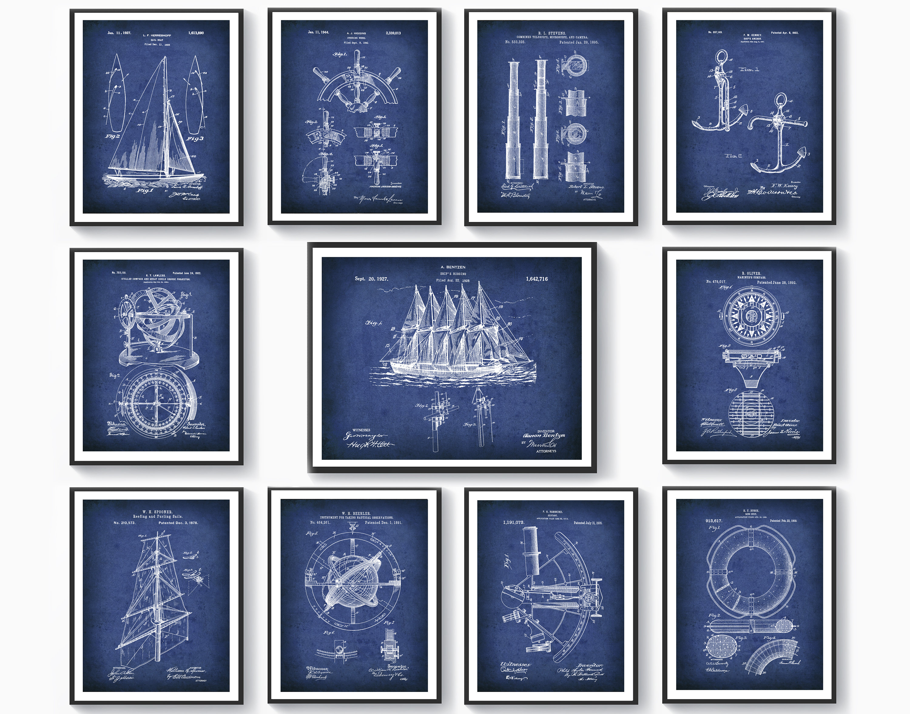11 Nautical Art Patent Drawing, Beach Art, Marine Poster, Sailing ...