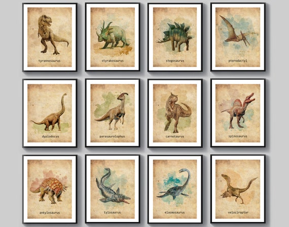 6 Watercolor Dinosaurs Printable Jurassic Dinosaur Decor Kids Room Wall Art  Dinosaur Names Poster Nursery Art T-Rex Carnotaurus Artwork