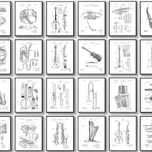 Musician Gift Set, 24 Musical Instruments Patent, Music Blueprint, Guitar Patent, Piano Patent, Saxophone Patent, Drum Patent, Home Decor