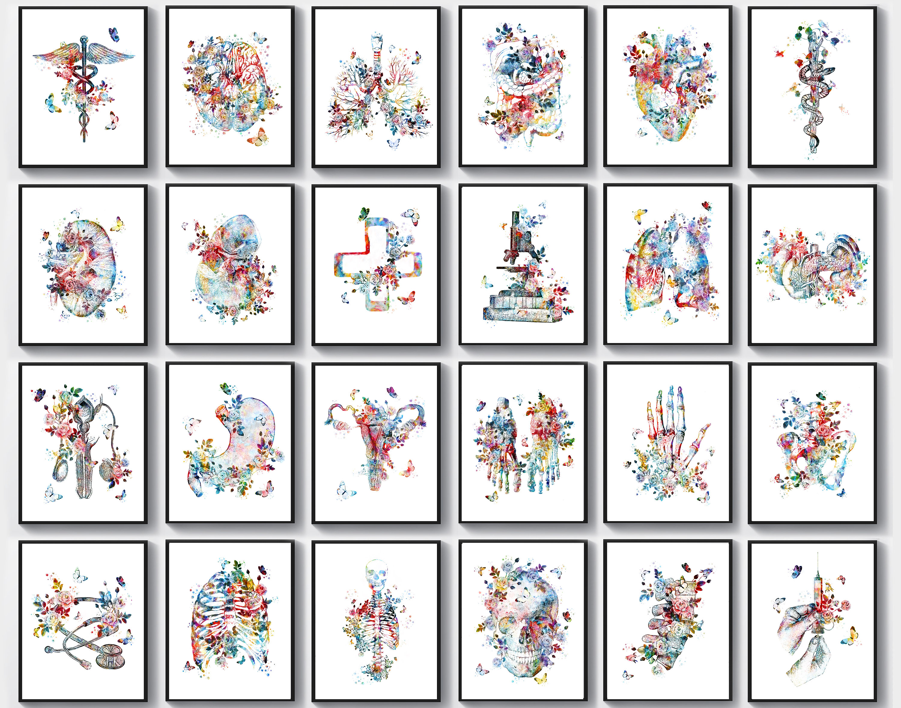 Set 24 Watercolor Anatomy Art Medical Art Physiology Art Surgeon Office ...