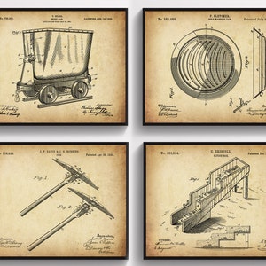 4 Miner Gift Mining Equipment Patent Art Gold Mining Tools Blueprint Klondike Art Geologist Gift Geology Art Antique Blueprint Wall Decor