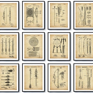 12 Vintage Archery Sport Patent Art Target Game Blueprint Shooting Game Patent Hunting Patent Arrow Patent Bow Patent Archer Gift Playroom