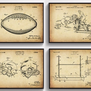 4 Football Patent Posters Rugby Blueprint American Football Player Gift Sport Invention Patent Game Room Decor Football Fan Gift