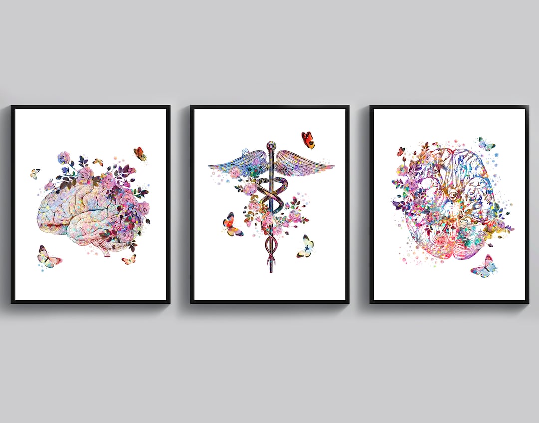 3 Neurology Art Brain Anatomy Painting Caduceus Art Medical Artwork ...