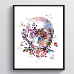 Watercolor Skull Art Human Anatomy Artwork Skeleton Art Medical Art Surgeon Gift Doctor Graduation Gift Tattoo Idea Chiropractic Clinic Art