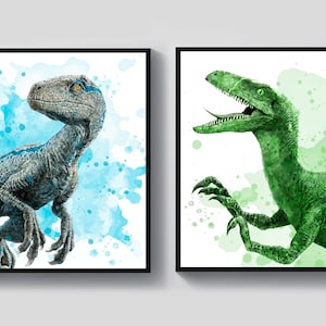 2 Jurassic Dinosaur Art Velociraptor Art Raptor Print Largest Reptile Poster Dinosaur Wall Decor Boys Room Decor Dinosaurs Lover Gift